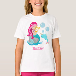 Mermaid Girl Niedlich Beach Geburtstag Monogram Ki T-Shirt