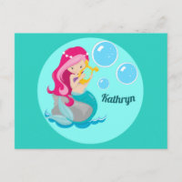 Mermaid Girl Niedlich Custom Aquamarin Monogram Ki