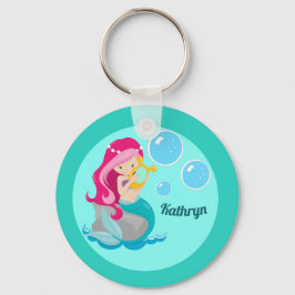 Mermaid Girl Niedlich Custom Aquamarin Monogram Ki Schlüsselanhänger