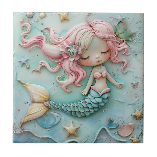 Mermaid Girl Ocean Fliese (Vorderseite)
