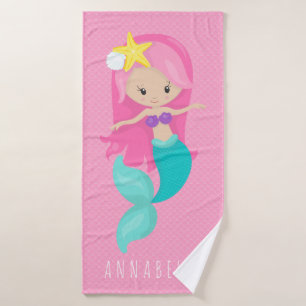 Mermaid Girl Princess Girly Pink Scales Niedliche Badhandtuch Set