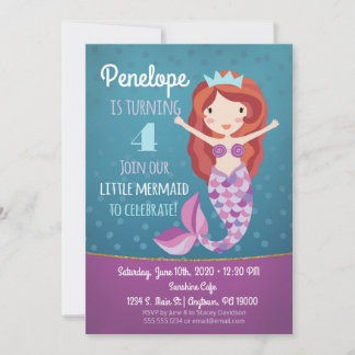 Mermaid Girls Geburtstag Einladung Lila Whimsical