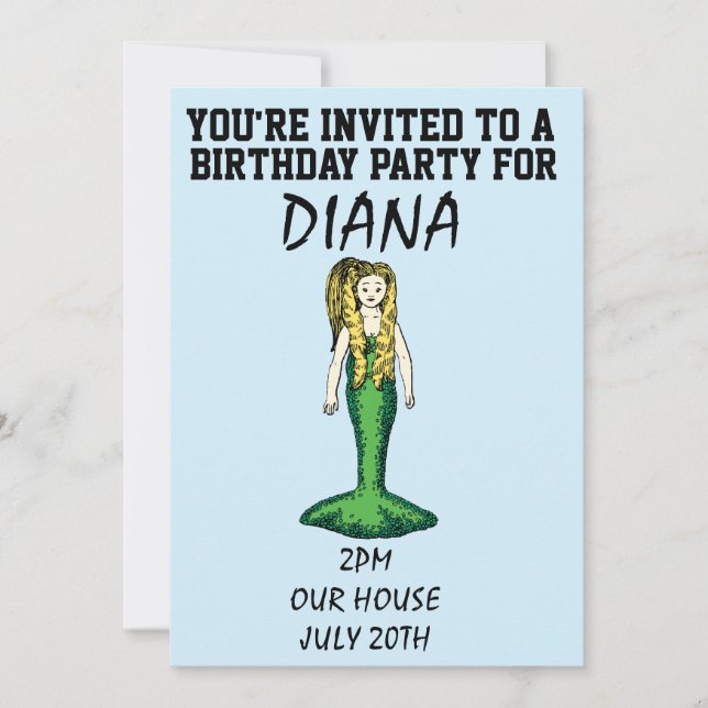 MERMAID GIRLS GEBURTSTAGLICHE EINLADUNGEN (Vorderseite)