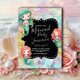 Mermaid Girls Geburtstagspartei Lila Glitzer Einladung