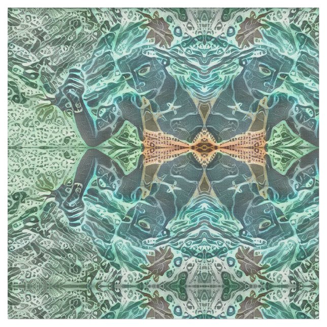 Mermaid Girly Green Aquamarin Brown Bohemisch Mosa Stoff (Nahaufnahme)