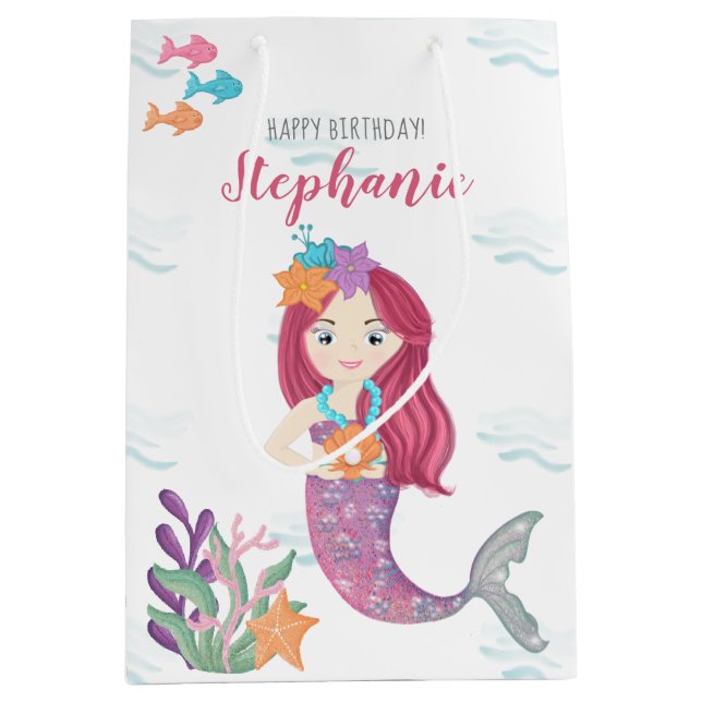 Mermaid Glam Birthday Party Mittlere Geschenktüte (Vorderseite)