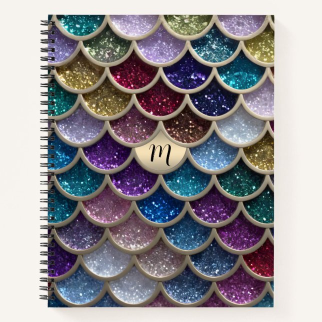 Mermaid Glam Glitzer Scales Notizbuch (Vorderseite)