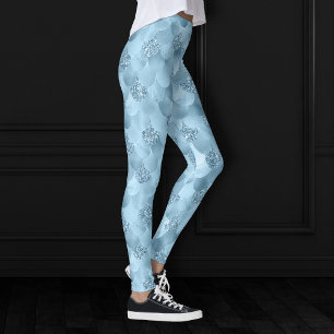Mermaid Glam Scale   Dusty Ice Blue Sheen Luster Leggings