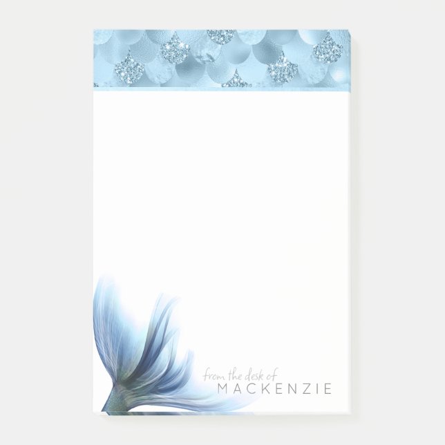 Mermaid Glam Schwanz | Dusty Ice Blue Luster Custo Post-it Klebezettel (Vorderseite)