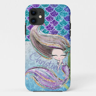 Mermaid-Glitzer-Illustration mit Schwanz-Skala Case-Mate iPhone Hülle