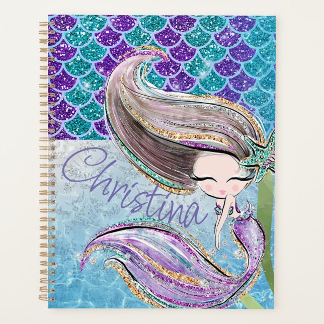 Mermaid-Glitzer-Illustration mit Schwanz-Skala Planer (Vorderseite)