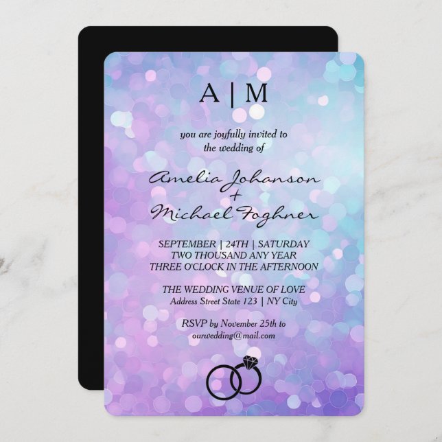 Mermaid Glitzer Monogram Wedding Einladung (Vorne/Hinten)