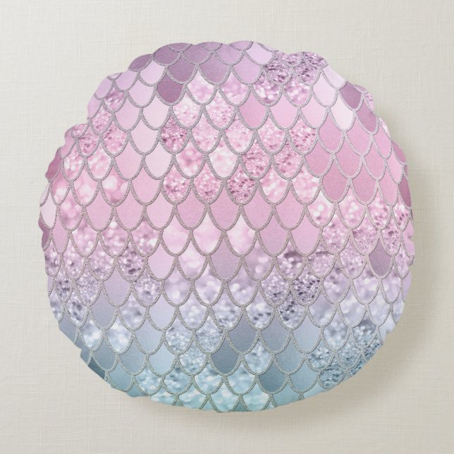 Mermaid Glitzer Scales #2 Rundes Kissen (Vorderseite)
