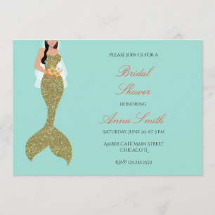 Mermaid Gold Glitzer Minze grüne Brunettes laden Einladung