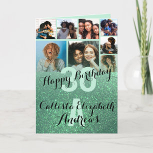 Mermaid Green Glitter Photo Collage Happy Birthday Karte