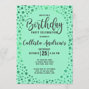 Mermaid Green Glitzer Confetti Border Birthday Einladung