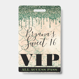 Mermaid Green Peach Glitzer Tropfen Sweet 16 VIP P Ausweis