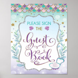 Mermaid Guest Book Sign Birthday Brautparty Poster