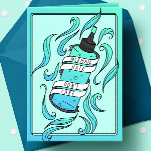 Mermaid Hair Keine Sorge Girly Blue Flasche Karte