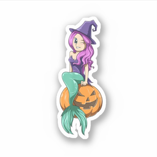 Mermaid Halloween Mermaid Pumpkin Geschenk Mermaid Aufkleber (Vorderseite)