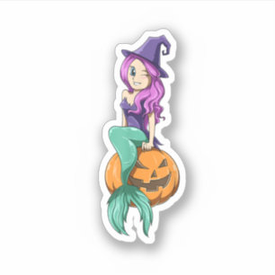 Mermaid Halloween Mermaid Pumpkin Gift Mermaid Hal Aufkleber