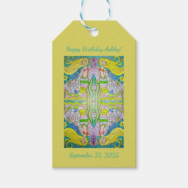 Mermaid Happy Birthday Gift Tags Geschenkanhänger (Vorderseite)