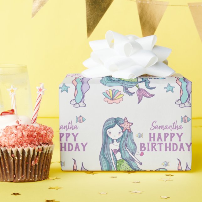 Mermaid Happy Birthday Personalisiert Geschenkpapier (Geburtstagsparty)