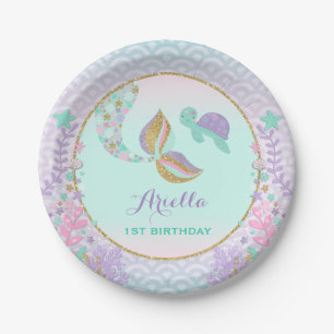 Mermaid im Rahmen des Sea Paper Plate 7" Paper Tel Pappteller