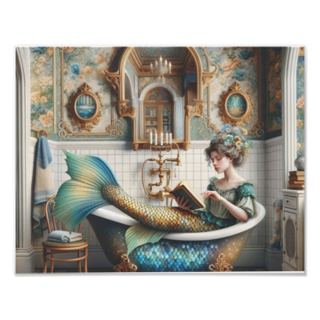 Mermaid in Tub lesen Foto drucken (Vorne)