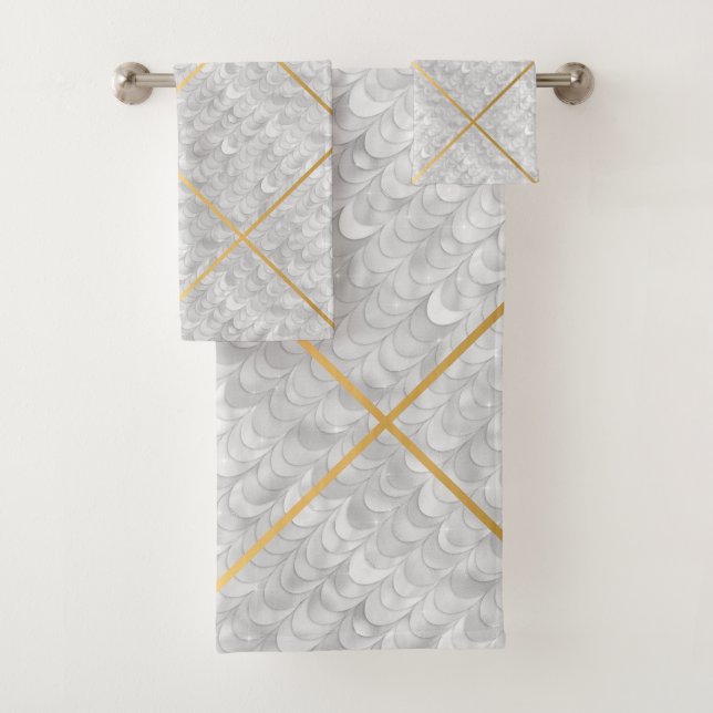 MERMAID INSPIRIERT BLACK & WHITE DESIGN BATH TOWEL BADHANDTUCH SET (Insitu)