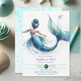 Mermaid Iridescent Glitzer Under Sea 1er Geburtsta Einladung