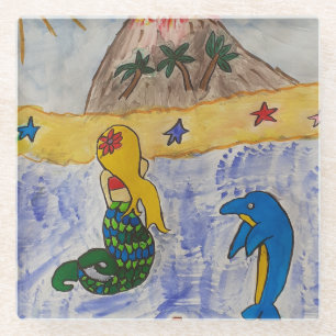 Mermaid Island Glass Untersetzer