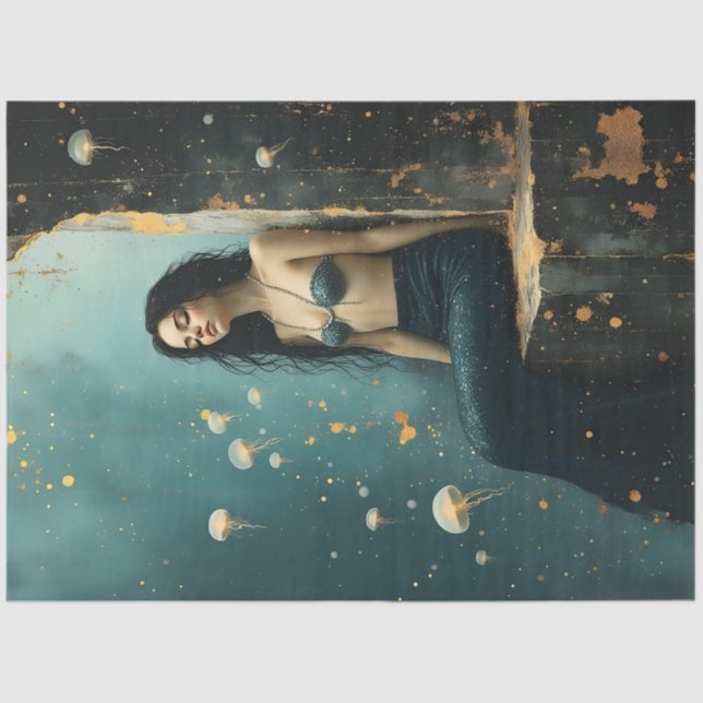 Mermaid Jellyfish Ocean Fantasy Poster Seidenpapier (Vorderseite)