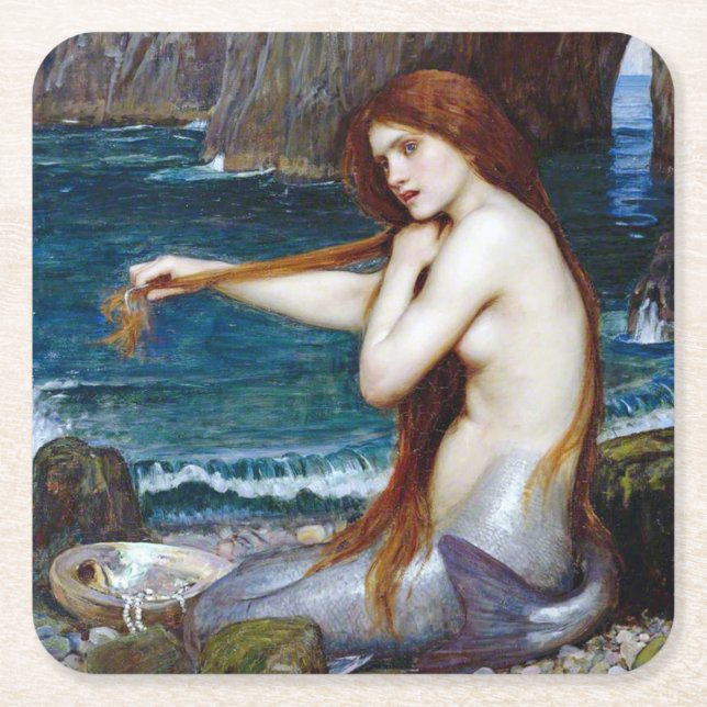 Mermaid, John William Waterhouse Rechteckiger Pappuntersetzer (Vorderseite)