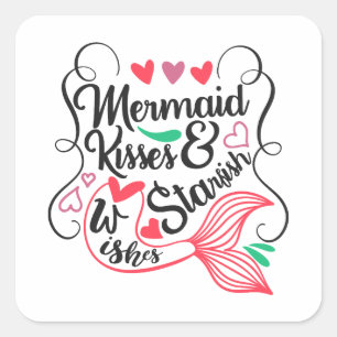 Mermaid Kisses Starfish wünscht Quadratischer Aufkleber