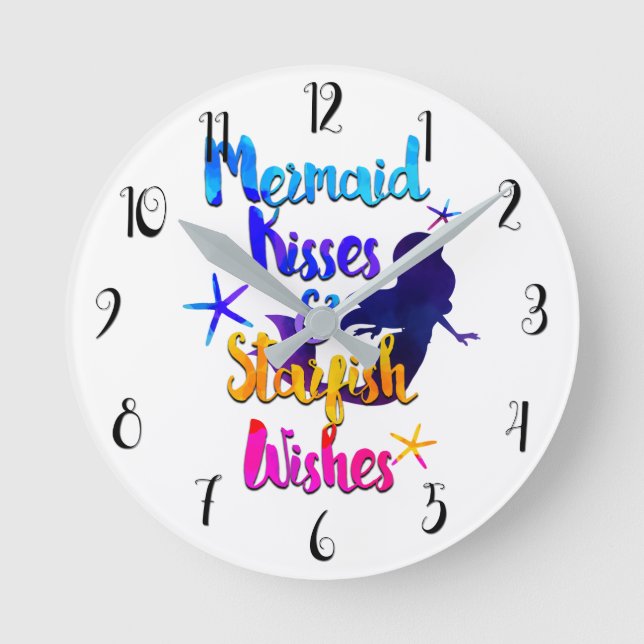 Mermaid Kisses & Starfish wünscht Wasserfarbenstra Runde Wanduhr (Vorderseite)