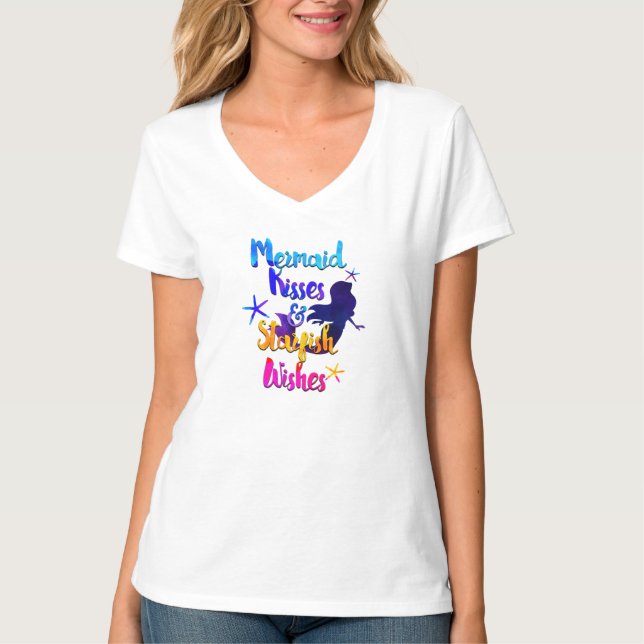 Mermaid Kisses & Starfish wünscht Wasserfarbenstra T-Shirt (Vorderseite)