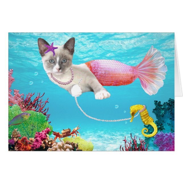 Mermaid Kitten Grußkarte (Vorderseite (Horizontal))