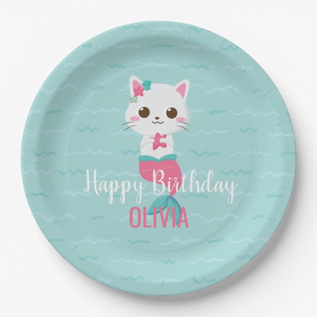 Mermaid Kitty Birthday Party Paper Plate Pappteller (Vorderseite)