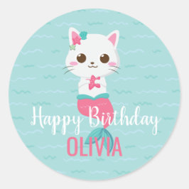 Mermaid Kitty Birthday Party Runder Aufkleber