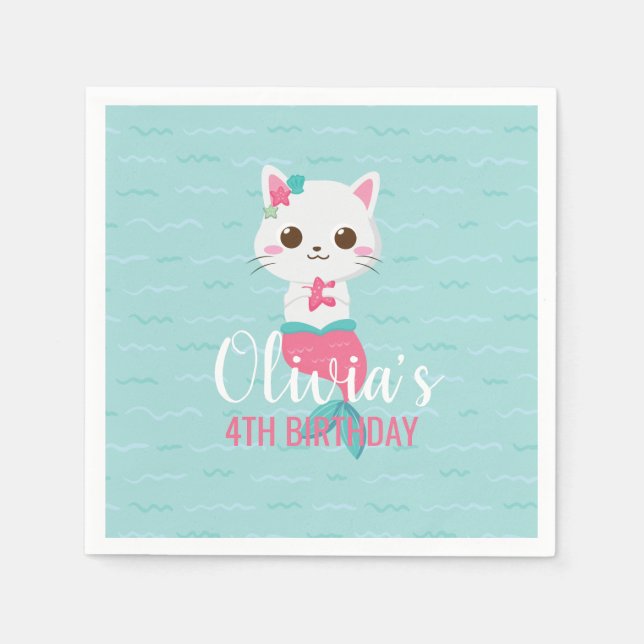 Mermaid Kitty Birthday Party Serviette (Vorderseite)