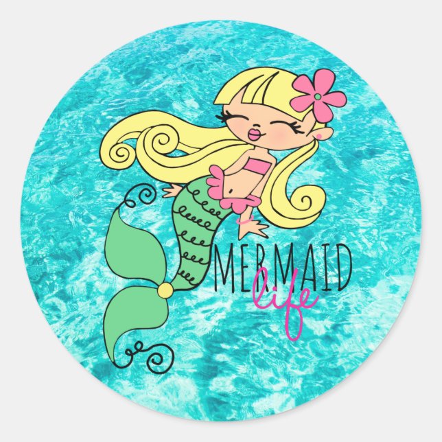 Mermaid Life BL Classic Round Aufkleber (Vorderseite)