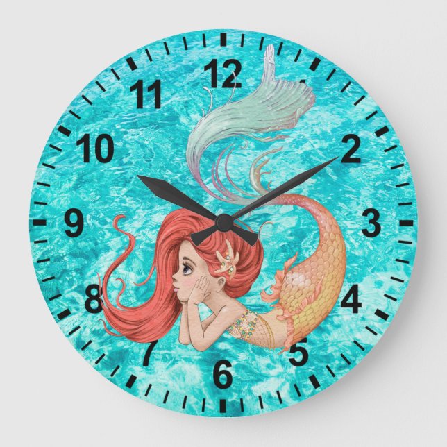 Mermaid Life Wall Clock Große Wanduhr (Vorderseite)