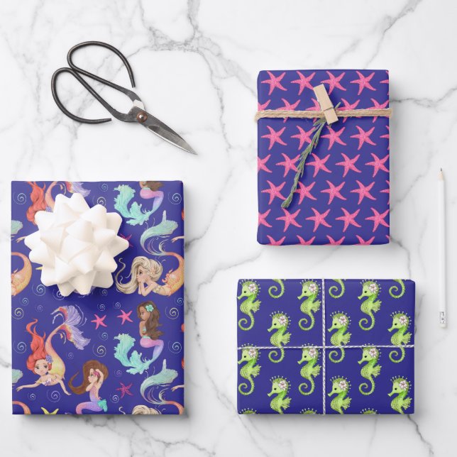 Mermaid Life Wrapping Paper Set 3 Geschenkpapier Set (Vorderseite)