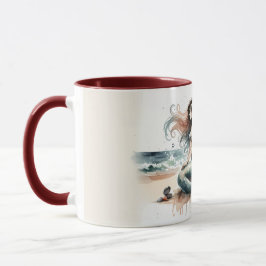 Mermaid Lighthouse Coastal Watercolor Scene Tasse