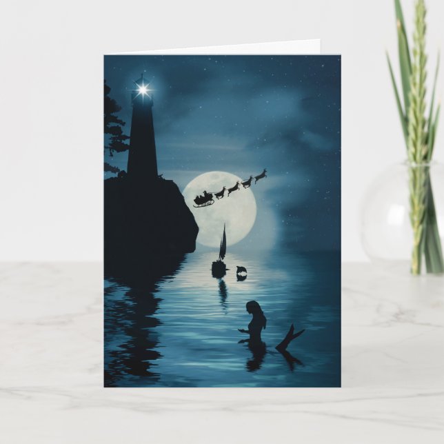 Mermaid Lighthouse Dolphin Sailboat Holiday Karte (Vorderseite)