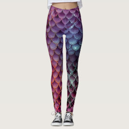 Mermaid Lila, Blue, Red Colors Scales Design Leggings