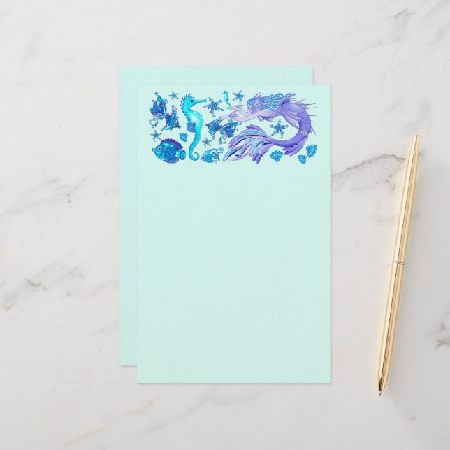 Mermaid Lila Fairy Creation Briefpapier (Vorderseite/Rückseite Beispiel)