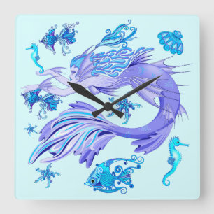 Mermaid Lila Fairy Creation Quadratische Wanduhr