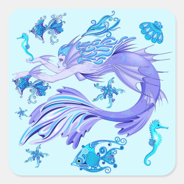 Mermaid Lila Fairy Creation Quadratischer Aufkleber (Vorderseite)
